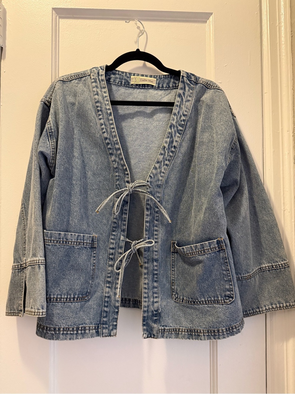 Collin Mix Light Blue Denim Tie-Front Jacket